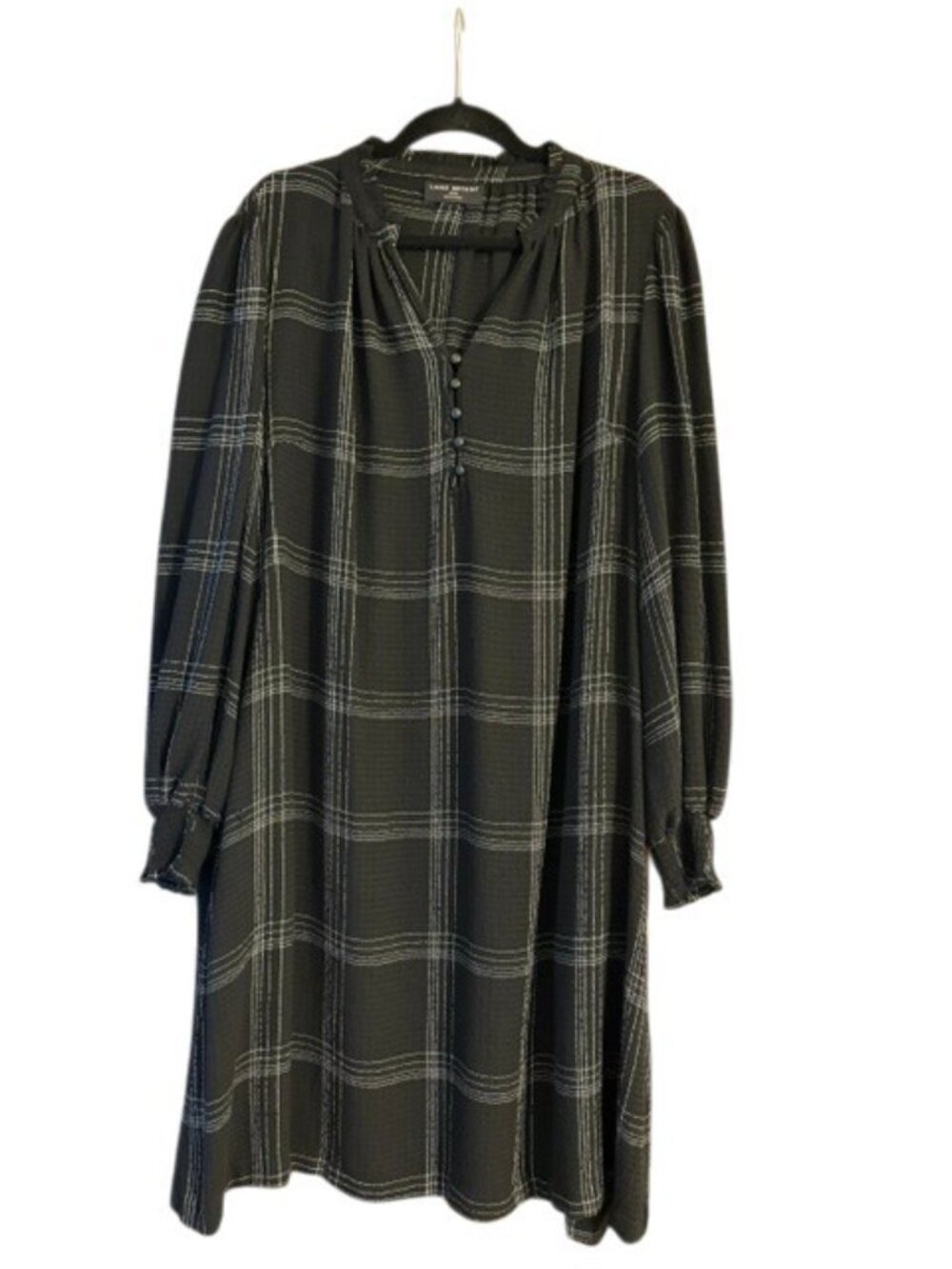 Lane Bryant Black White Plaid Long Sleeve Dress Pockets EUC 18/20